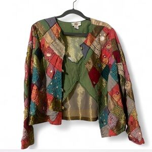 Boho Patchwork Embroidered Jacket - Multicolor